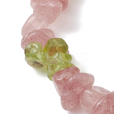 Natural Peridot & Natural Strawberry Quartz Chip Beaded Stretch Bracelets for Women BJEW-JB13278-1