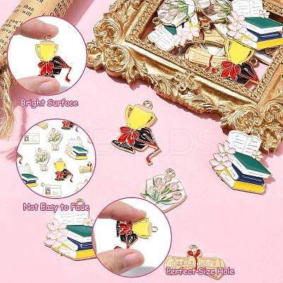 30Pcs 5 Styles Graduation Theme Alloy Enamel Pendants FIND-CJ0002-50-1