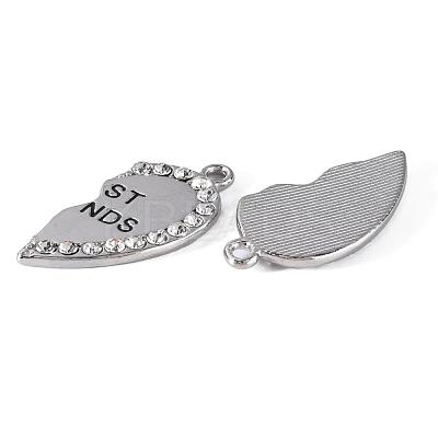 Heart Alloy Rhinestone Split Pendants TIBEP-S293-061P-LF-1