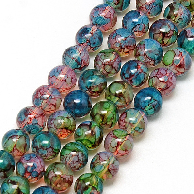 Baking Paint Glass Beads Strands DGLA-Q023-8mm-DB70-1