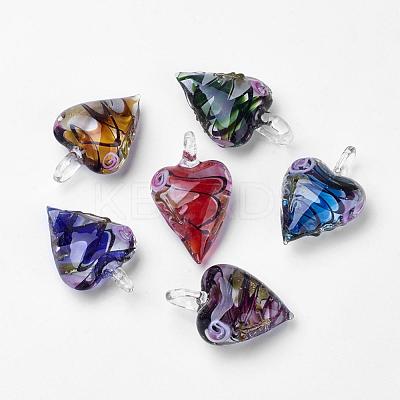 Handmade Gold Sand Heart Lampwork Pendants LAMP-R106-M3-B-1
