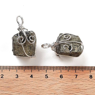 Cuboid Brass Natural Pyrite Pendants G-N0145-10P-1