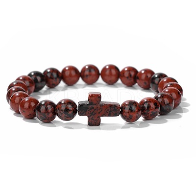 Synthetic Mahogany Obsidian Round Beads Stretch Bracelets YG0612-16-1