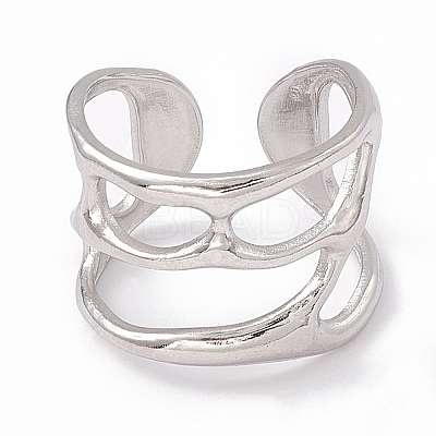 Non-Tarnish 304 Stainless Steel Wide Hollow Open Cuff Ring for Women RJEW-G275-02P-1