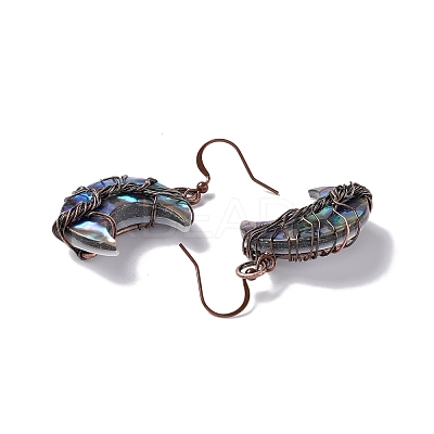 Natural Paua Shell Crescent Moon Dangle Earrings EJEW-G307-01R-1