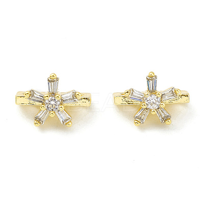 Rack Plating Brass Pave Clear Cubic Zirconia Flower Slide Charms KK-G464-01G-1