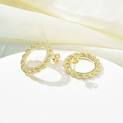 Brass Micro Pave Clear Cubic Zirconia Stud Earrings EJEW-C122-08G-1