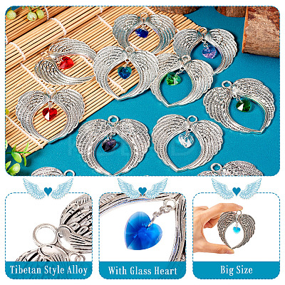 12Pcs 12 Colors Tibetan Style Alloy Big Pendants FIND-TA0004-24-1
