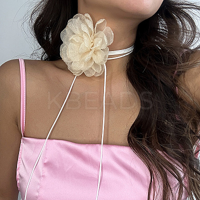 European and American Fashion Retro French Floral Choker Necklace with Tassel Tie Neck Chain for Women. ST4384731-1
