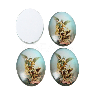Jesus and the Virgin Printed Glass Oval Cabochons GGLA-N003-13x18-A-1