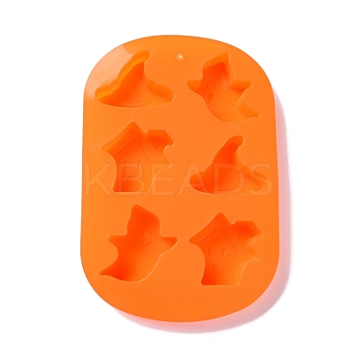 Halloween Theme Ghost/House/Witch Hat Cake Decoration Food Grade Silicone Molds DIY-E067-02-1