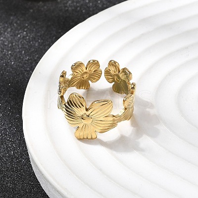 5Pcs 304 Stainless Steel Open Cuff Rings for Women RJEW-K313-11G-1