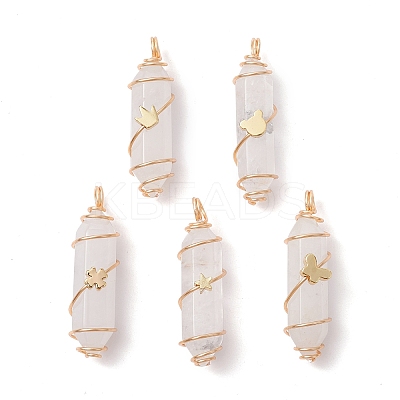 5Pcs 5 Styles Natural Quartz Crystal Copper Wire Wrapped Pendants PALLOY-JF02534-S-1