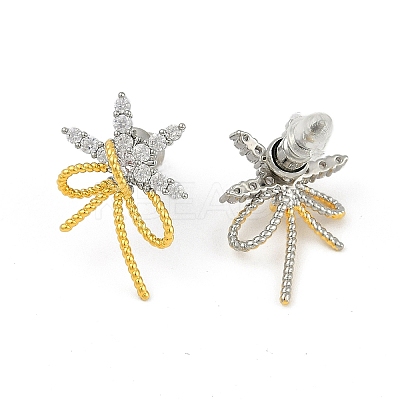 Bowknot Brass Micro Pave Cubic Zirconia Stud Earrings for Women EJEW-Q391-33PG-1