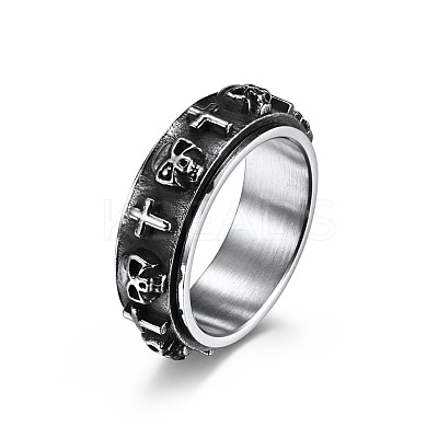 Stainless Steel Skull & Cross Rotatable Finger Ring SKUL-PW0002-015E-P-1