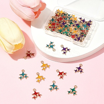 50Pcs 5 Colors Alloy Enamel Pendants ENAM-FS0002-30-1