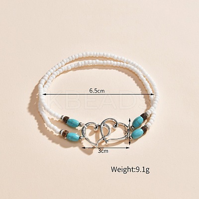 Double Heart Alloy Link Stretch Anklets WGCB0A2-01-1
