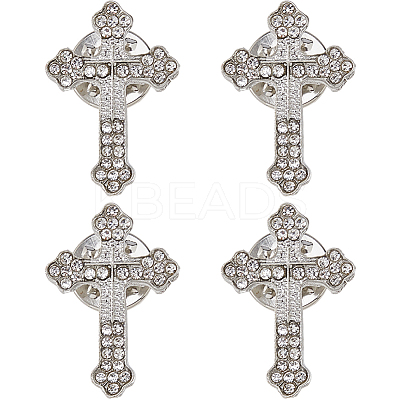4Pcs Floral Cross Zinc Alloy Rhinestone Lapel Pin Backs for Backpack Clothes JEWB-FH0002-32P-1