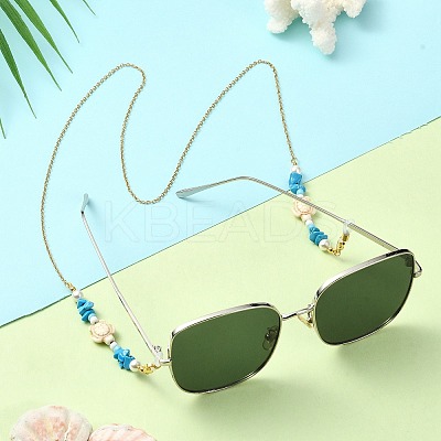Synthetic Turquoise Tortoise & Glass Seed Beaded Eyeglasses Chains AJEW-EH00394-02-1