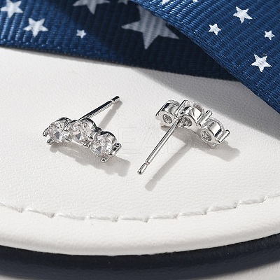Brass Micro Pave Clear Cubic Zirconia Stud Earrings EJEW-R016-01P-1