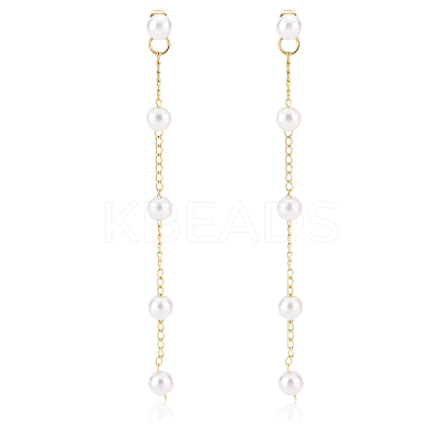1 Pairs ABS Plastic Imitation Pearl Beaded Tassel Dangle Stud Earrings EJEW-AN0001-52-1