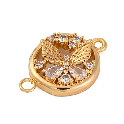 Brass Pave Clear Cubic Zirconia Connector Charms KK-Z066-08G-1