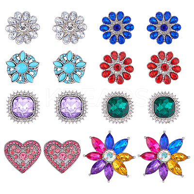 16Pcs 8 Styles Alloy Rhinestone Snap Buttons BUTT-FH0001-034-1
