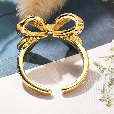 Rack Plating Brass Micro Pave Clear Cubic Zirconia Cuff Finger Rings for Women RJEW-M028-31G-01-1