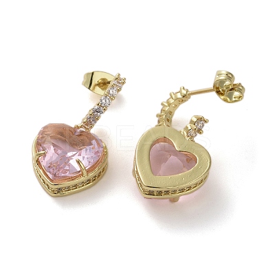 Cubic Zirconia Heart Dangle Stud Earrings EJEW-H308-09G-03-1