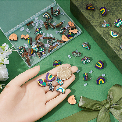60Pcs 6 Styles Saint Patrick's Day Wood Stud Earrings EJEW-SC0001-42-1