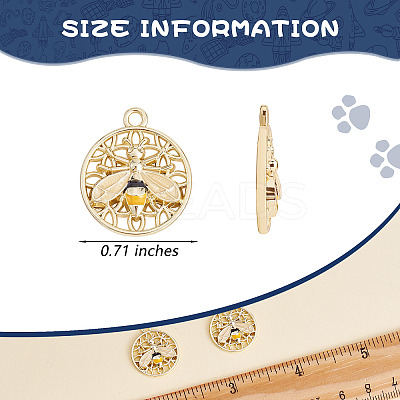 20 Pcs Flat Round with Bee Alloy Insect Charms for Jewelry Earring Making Crafts JX298A-1