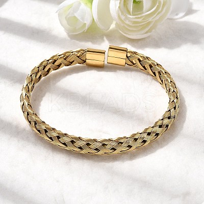 Braided 304 Stainless Steel Cuff Bangles for Women BJEW-A067-07G-1