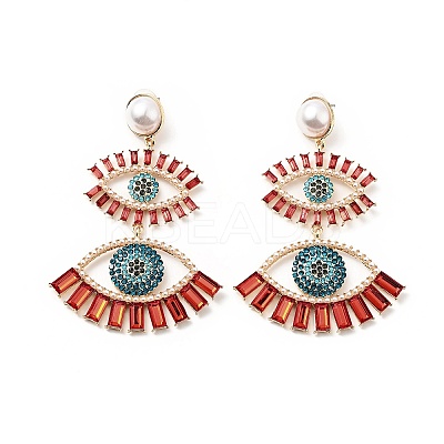 Rhinestone Double Evil Eye Dangle Stud Earrings with Acrylic Pearl Beaded LS-EJEW-J045-03C-KCG-1