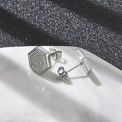 304 Stainless Steel Micro Pave Clear Cubic Zirconia Stud Earrings STAS-Z107-01P-01-1