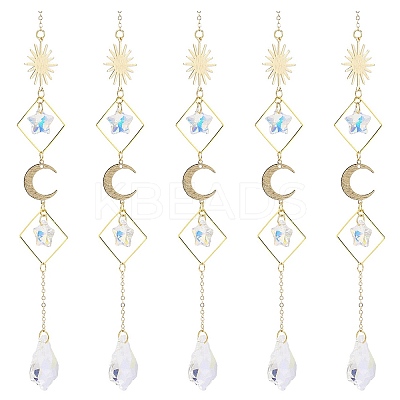 Electroplate Glass Star & Teardrop Window Hanging Suncatchers HJEW-JM00850-1