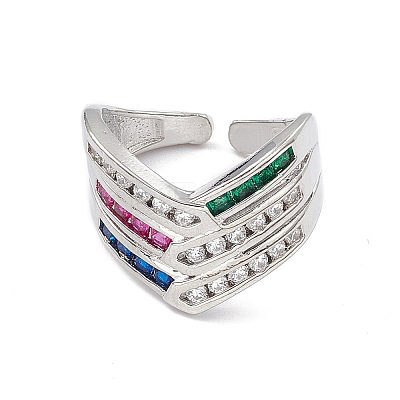 Colorful Cubic Zirconia Arrow Open Cuff Ring RJEW-P079-10P-1