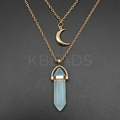 Opalite Cone Pendant Double Layer Necklace UX9990-28-1