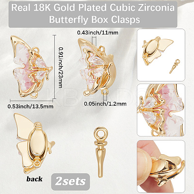 2Pcs Brass Clear Cubic Zirconia Box Clasps KK-BBC0018-43-1