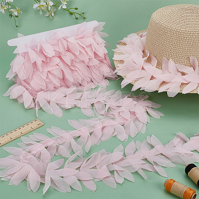 4.9~5 Yards Polyester Leaf Lace Ribbon DIY-FG0002-84-1