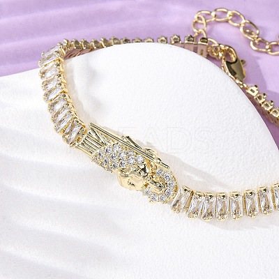 Brass Micro Pave Clear Cubic Zirconia Rectangle Link Chain Bracelets for Women BJEW-U044-01B-G-1