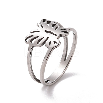 Non-Tarnish 201 Stainless Steel Butterfly Finger Ring RJEW-J051-39P-1