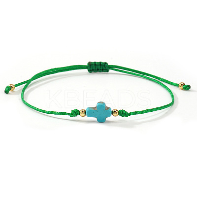 Dyed Synthetic Green Turquoise & Brass Beaded Braided Bead Bracelets QB7029-11-1