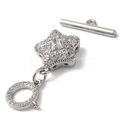 Brass Micro Pave Clear Cubic Zirconia Toggle Clasps KK-N254-81P-1