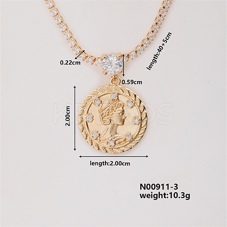 Fashion Brass Rhinestones Flat Round Pendant Necklace for Women AB9344-3-1