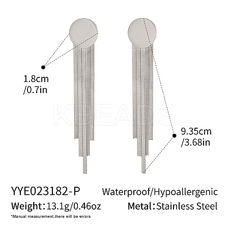 Flat Round 304 Stainless Steel Tassel Stud Earrings JH8202-2-1