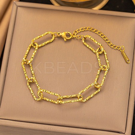 304 Stainless Steel Paperclip Chain Bracelets for Women LS-BJEW-Q040-02G-1
