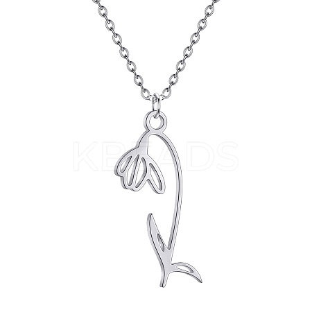 304 Stainless Steel Flower Outline Pendant Necklaces for Women FS-WG8525C-02-1