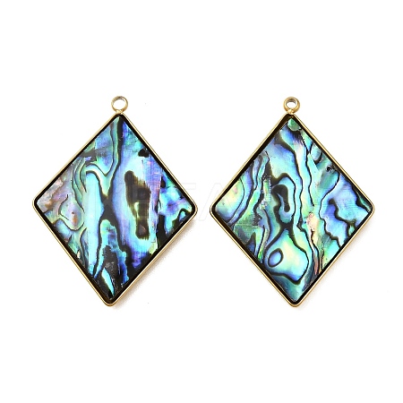304 Stainless Steel Pave Natural Paua Shell Pendants X-STAS-Z125-01D-G-1