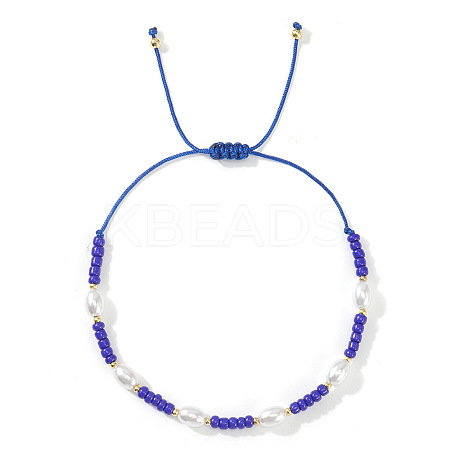 Glass Seed Bead & Plastic Imitation Pearl Beads Braided Bracelets for Women JS2905-5-1