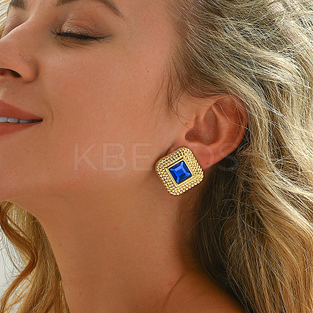 201 Stainless Steel Glass Stud Earrings XG9107-4-1